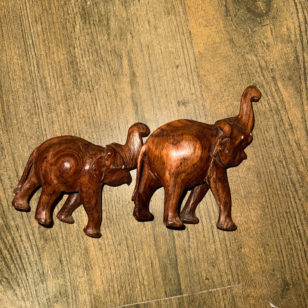 2 Handcrafted Wooden Elephant Wall Decor